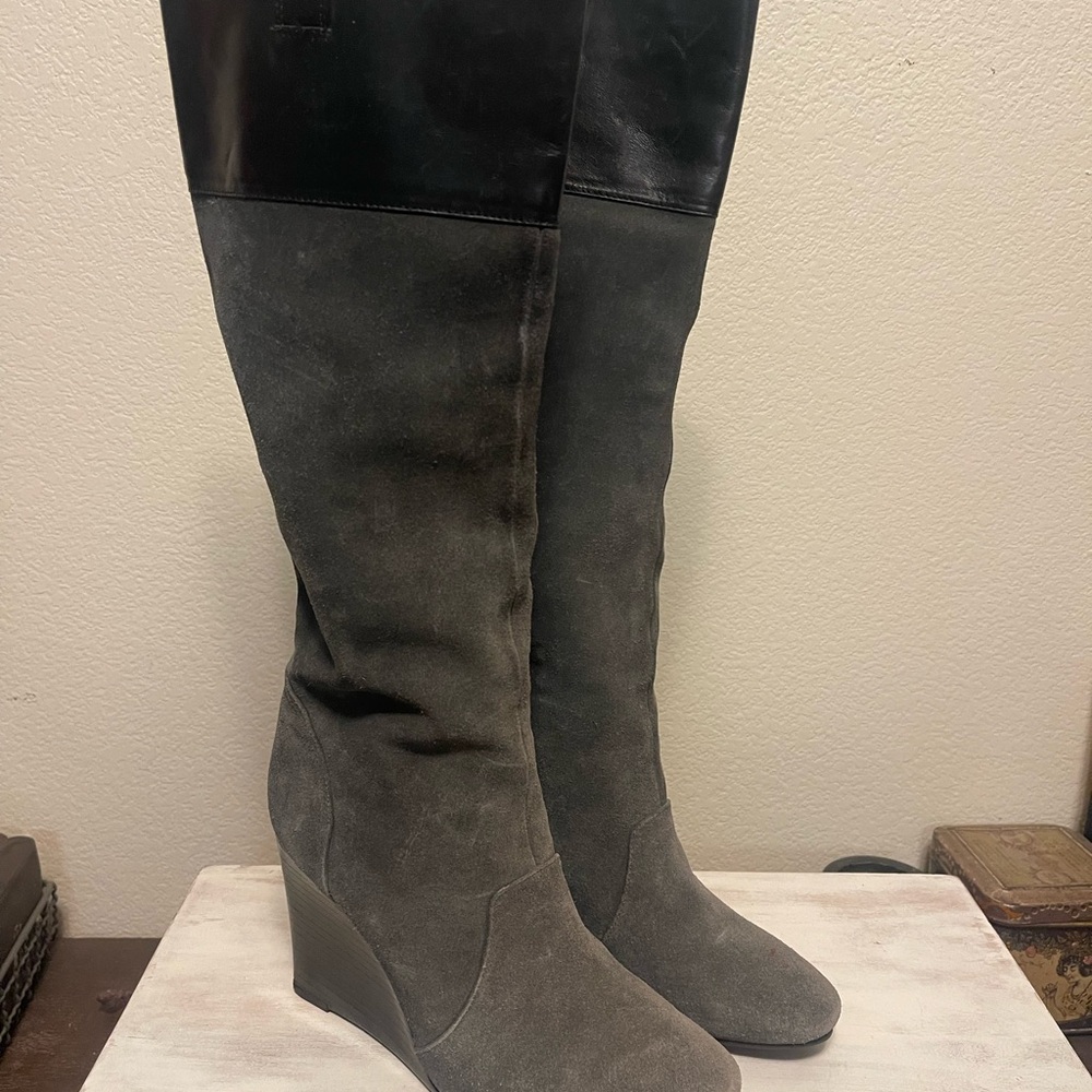 Vince Black and Gray Wedge Boots
